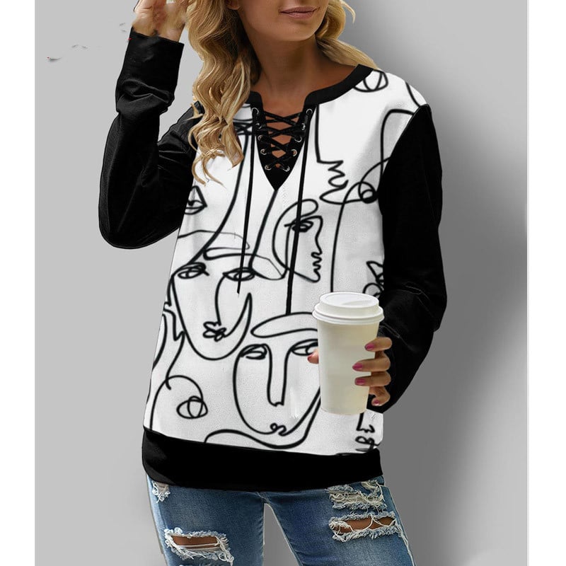 Autumn Print Lace Loose Sweater for Women