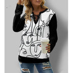 Autumn Print Lace Loose Sweater for Women