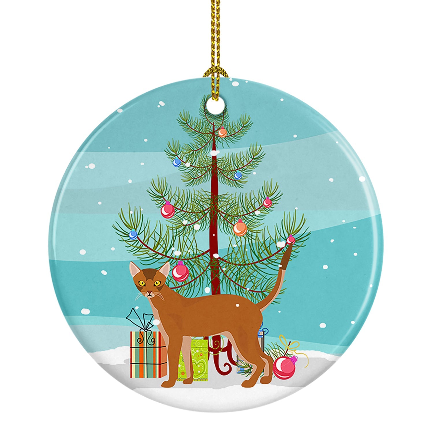 Red Abyssinian Cat Christmas Ceramic Ornament