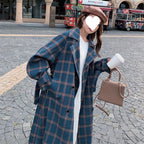 Lightweight French Green Plaid Woolen Coat, Slim Fit