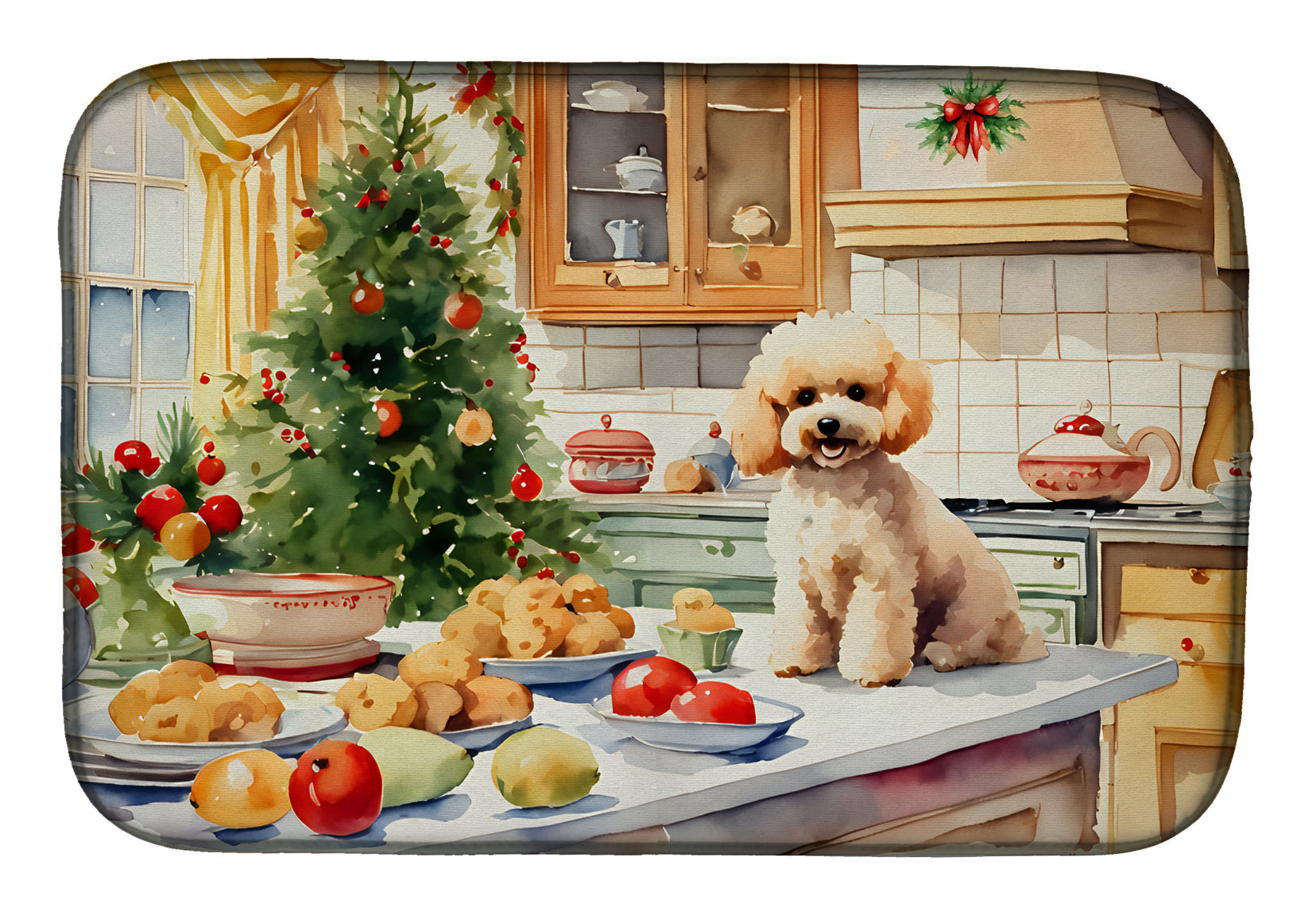 Poodle Christmas Cookies Dish Drying Mat