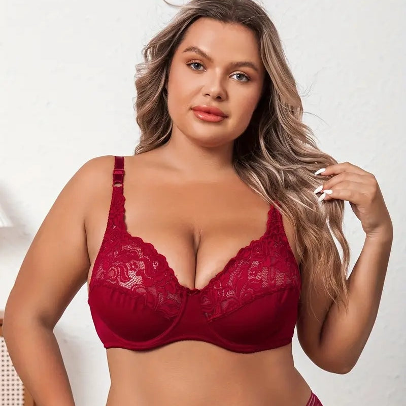Large Ultra-Thin Lace Bra with Steel Ring and Adjustable Fit