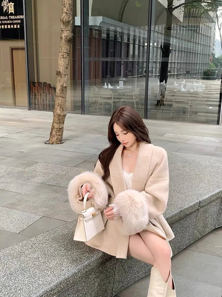 Fox Fur Elegant Double-sided Cashmere Coat