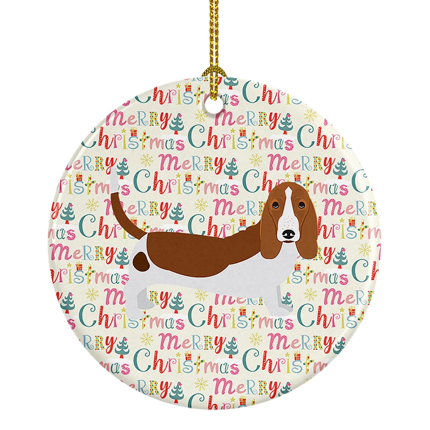 Basset Hound Merry Christmas Ceramic Ornament