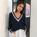 Casual Contrast Color Stitching Women's Sweater