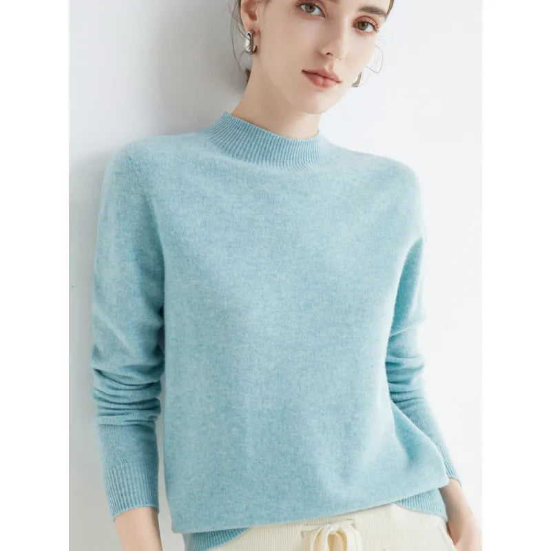 Seamless Half High Neck Loose Fitting Pullover With Bottom Sweater | Streetwear