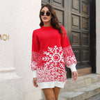 Christmas Acrylic Woolen Dress with Cage Sleeves