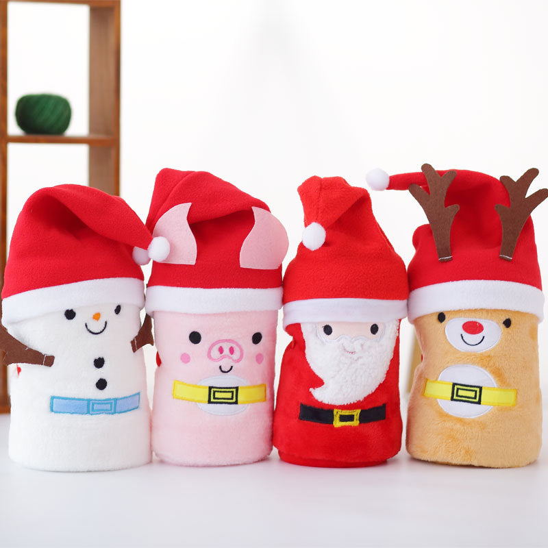 Christmas Reindeer Snowman Pig Hat Fleece Blanket | Embroidered Cap
