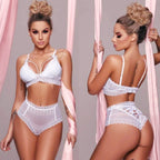 Women's Sheer Lace Bralette and High-Waist Panty Lingerie Set