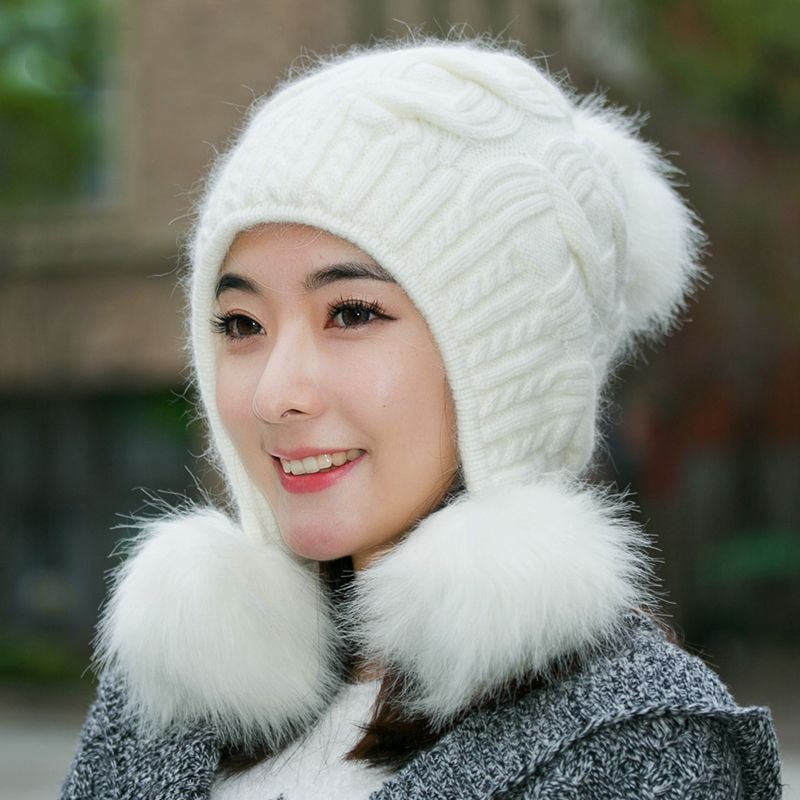 Korean Style Fleece Rabbit Fur Winter Hat | Embroidered Cap