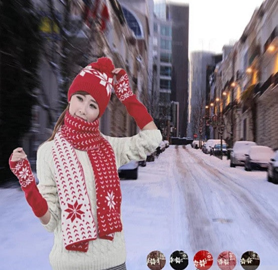 Snow Angel 3 pc XMas Set of Scarf, Hat And Gloves In 2 Tones | Embroidered Cap