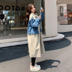 Fashionable Denim Patchwork Oversized Windbreaker Jacket