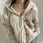 Women's Retro Print Hooded Cardigan Sweater Coat