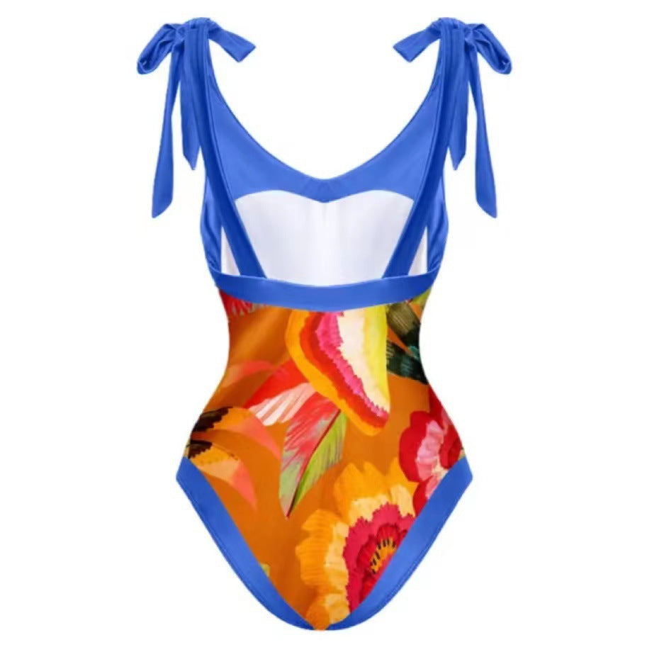 Retro Bird Print Two-Piece Swimsuit with Cover-Up