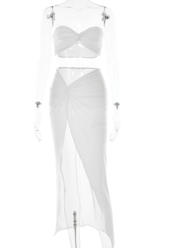 Long Sequin One-Shoulder Evening Dress and Lingerie