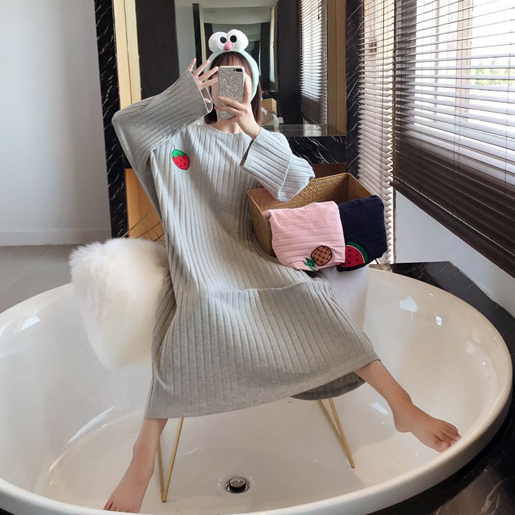 Korean Style Cute Pineapple Nightgown with Long Sleeves