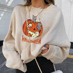 Fashionable Christmas Pumpkin Print Long Sleeve Top