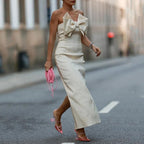 Bow Tube Top Sheath Dress with Low Slit