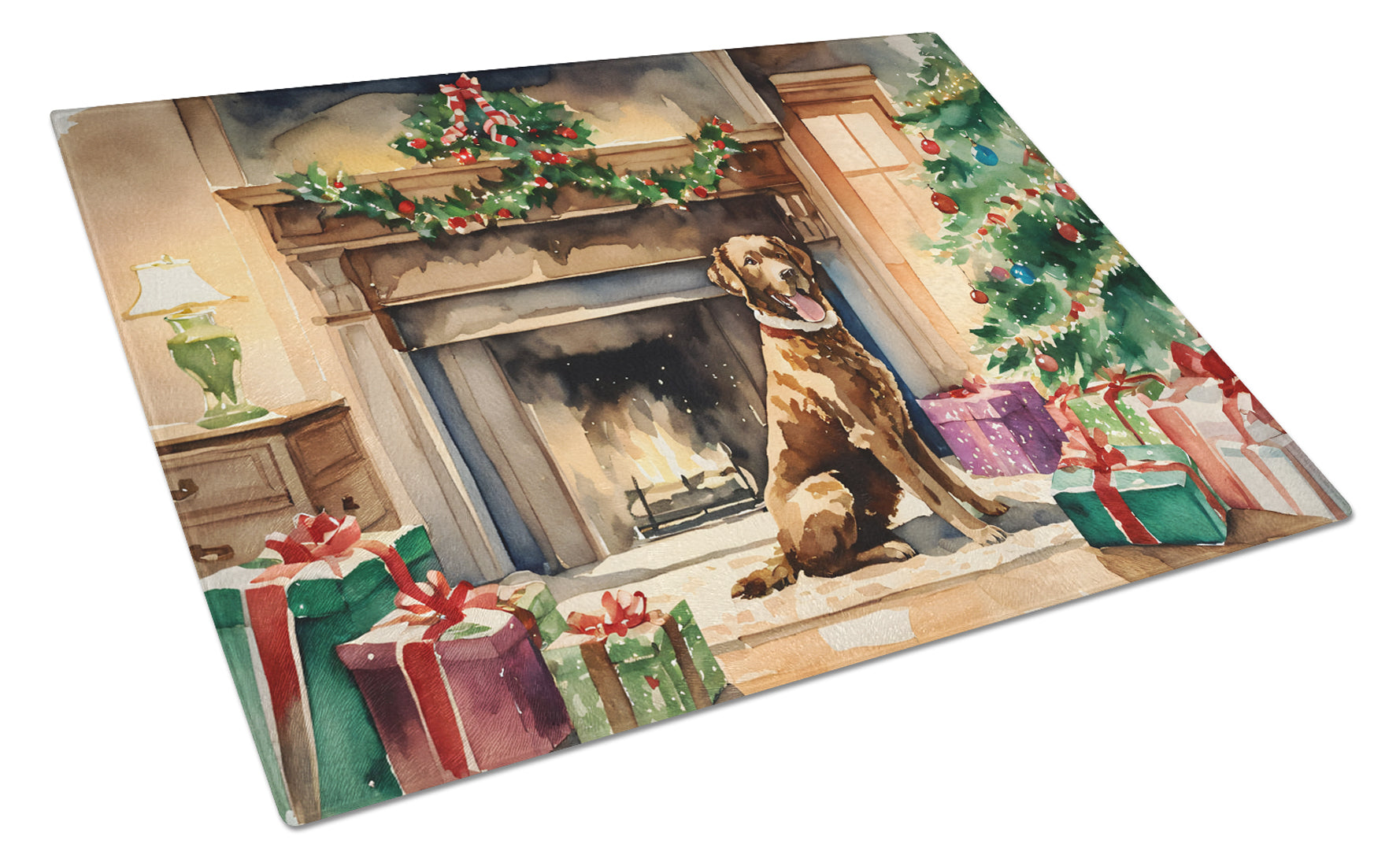 Chesapeake Bay Retriever Cozy Christmas Glass Cutting Board