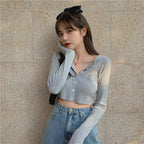High-Waisted Long-Sleeved Knit Cardigan for Women