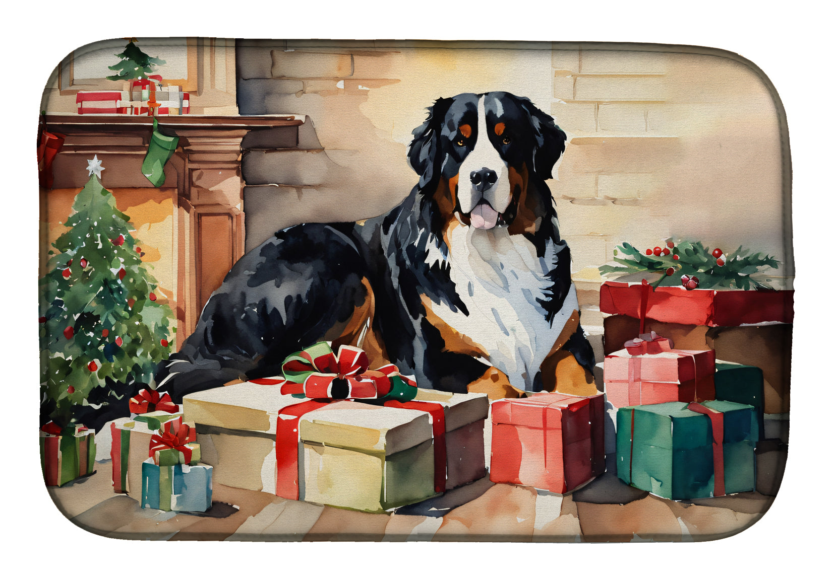 Bernese Mountain Dog Cozy Christmas Dish Drying Mat