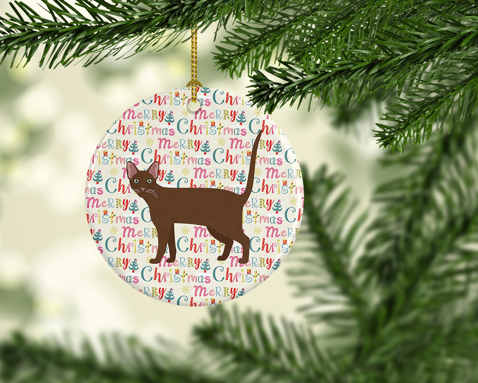 Havana Brown Cat Christmas Ceramic Ornament