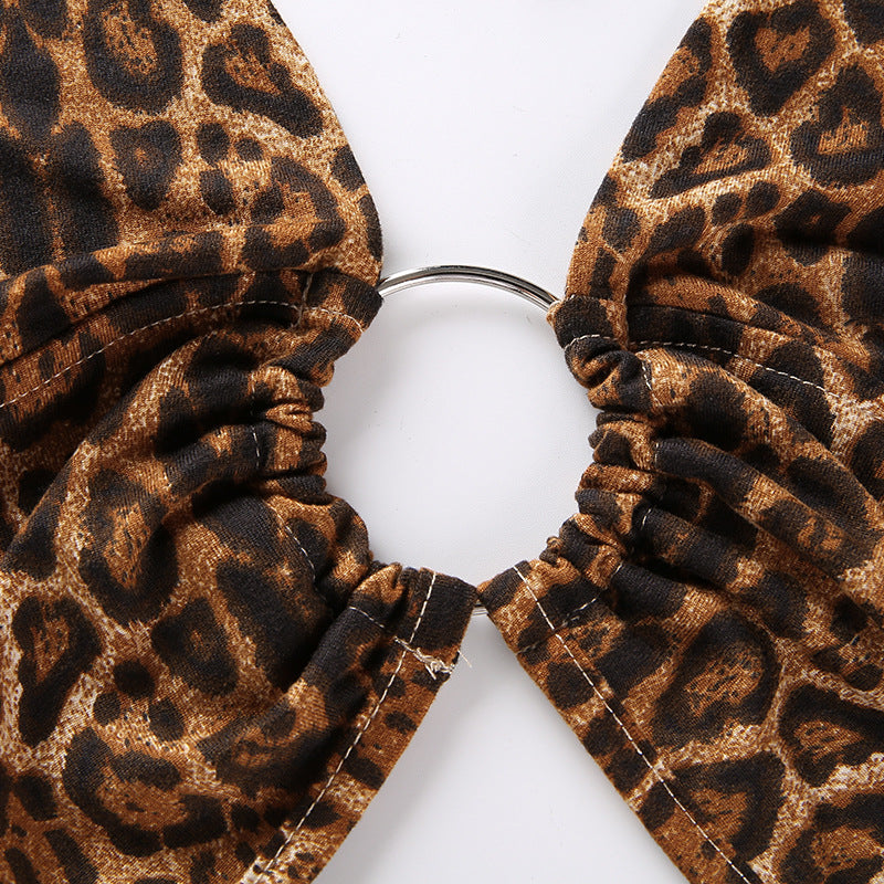 Leopard Print V-Neck Backless Lingerie Set (Style 2088)