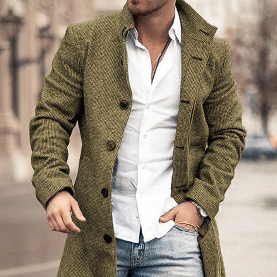 Men's Woolen Stand Collar Medium Long Casual Coat
