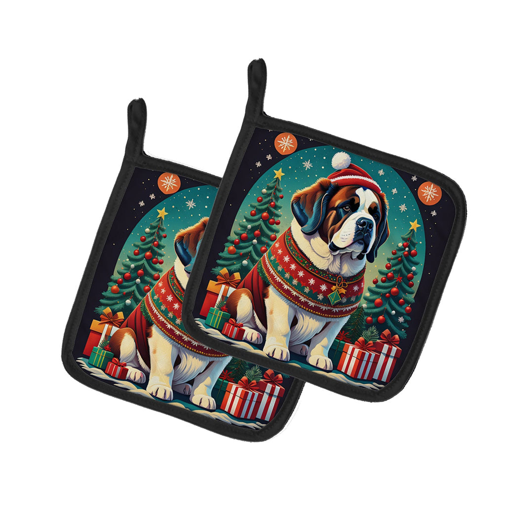 Saint Bernard Christmas Pair of Pot Holders