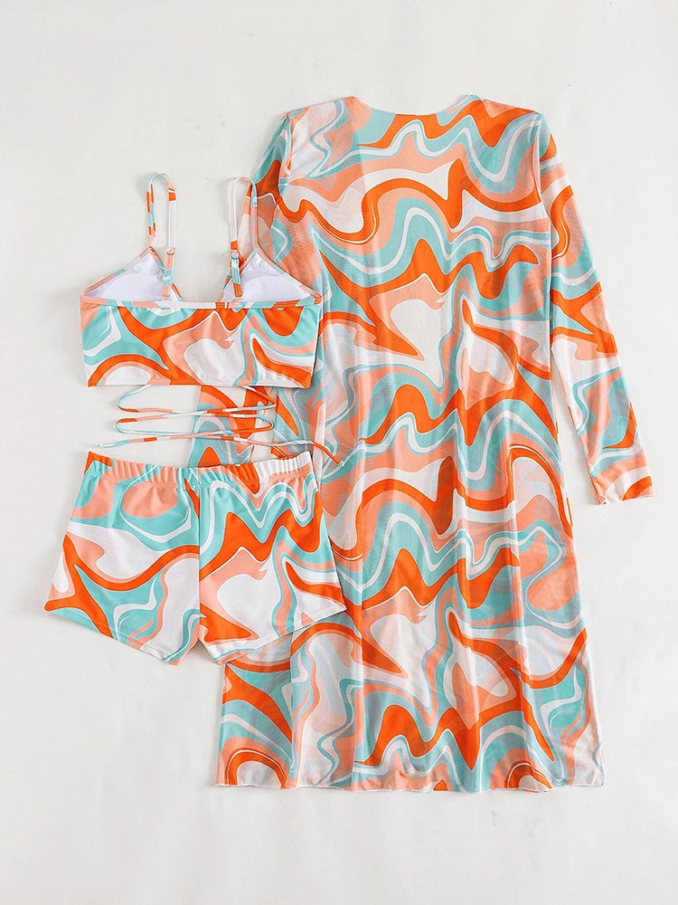 High Waist Bikini Set with Cover Up for Women