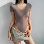 Summer New European Style V-Neck Slim Fit Bodysuit