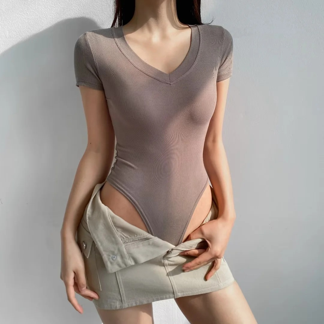 Summer New European Style V-Neck Slim Fit Bodysuit