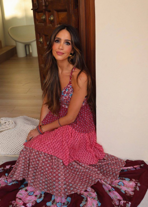 French Retro Floral Print Spaghetti-Strap Dress