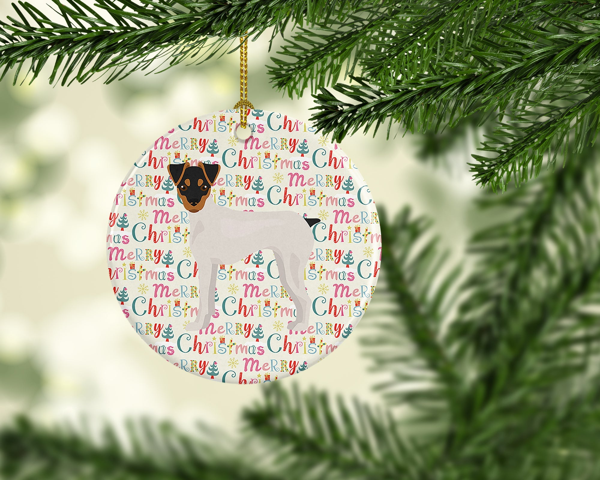 Japanese Terrier Merry Christmas Ceramic Ornament