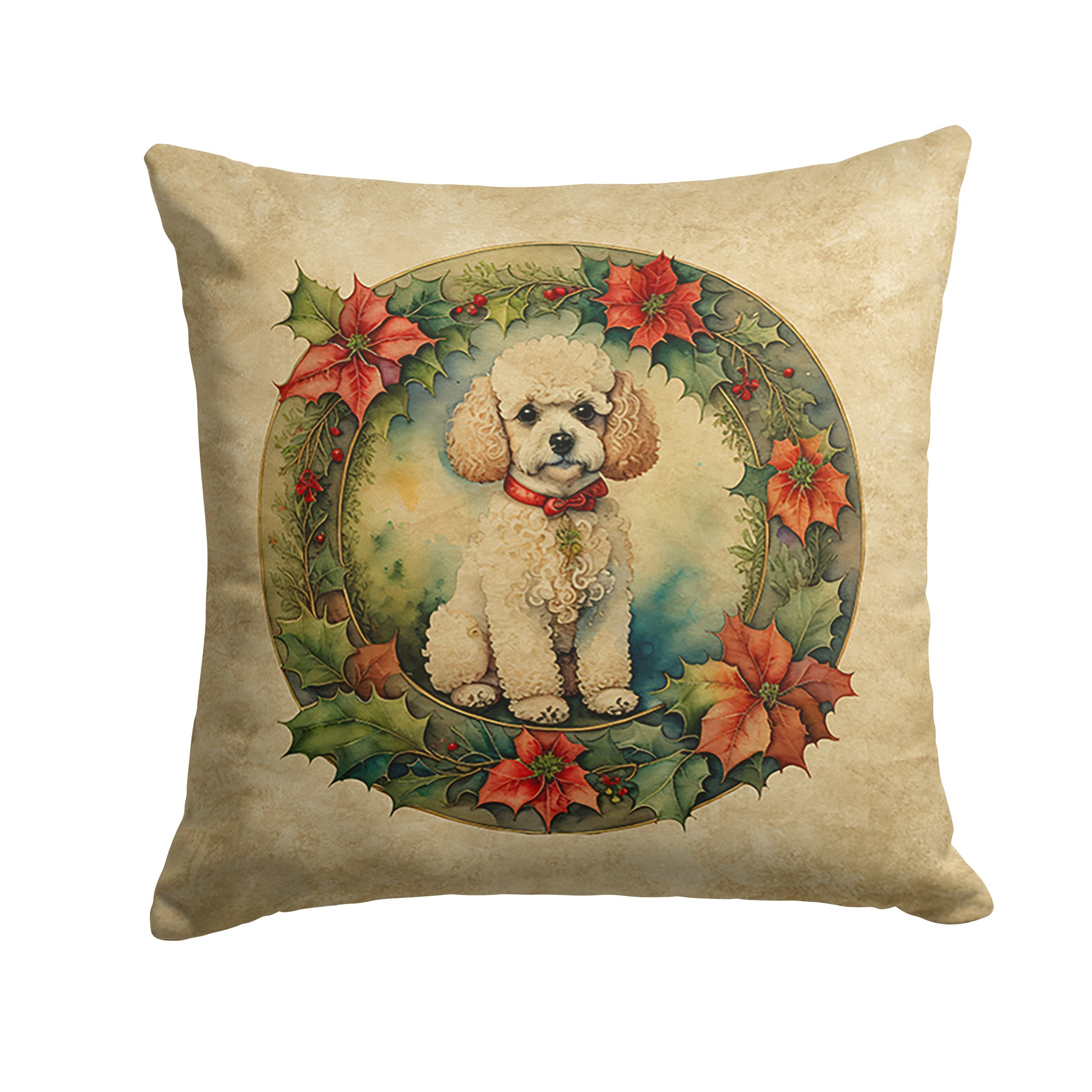 Poodle Christmas Flowers Throw Pillow