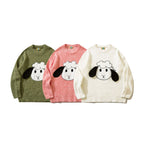 Embroidered Casual Loose Knit Round Neck Sweater