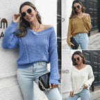 Loose V-neck Twist Hollow Sweater for Women