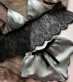 Satin and Lace Bralette and Shorts Lingerie Set