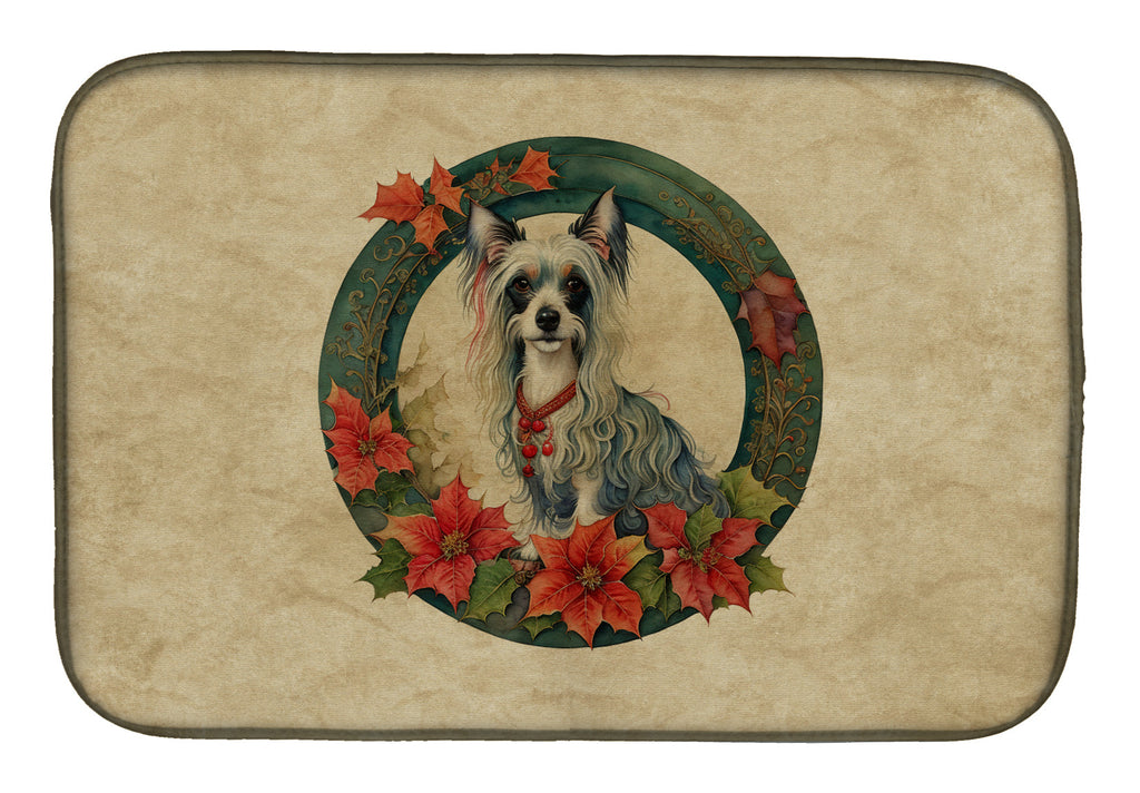 Chinese Crested Christmas Flowers Dish Drying Mat