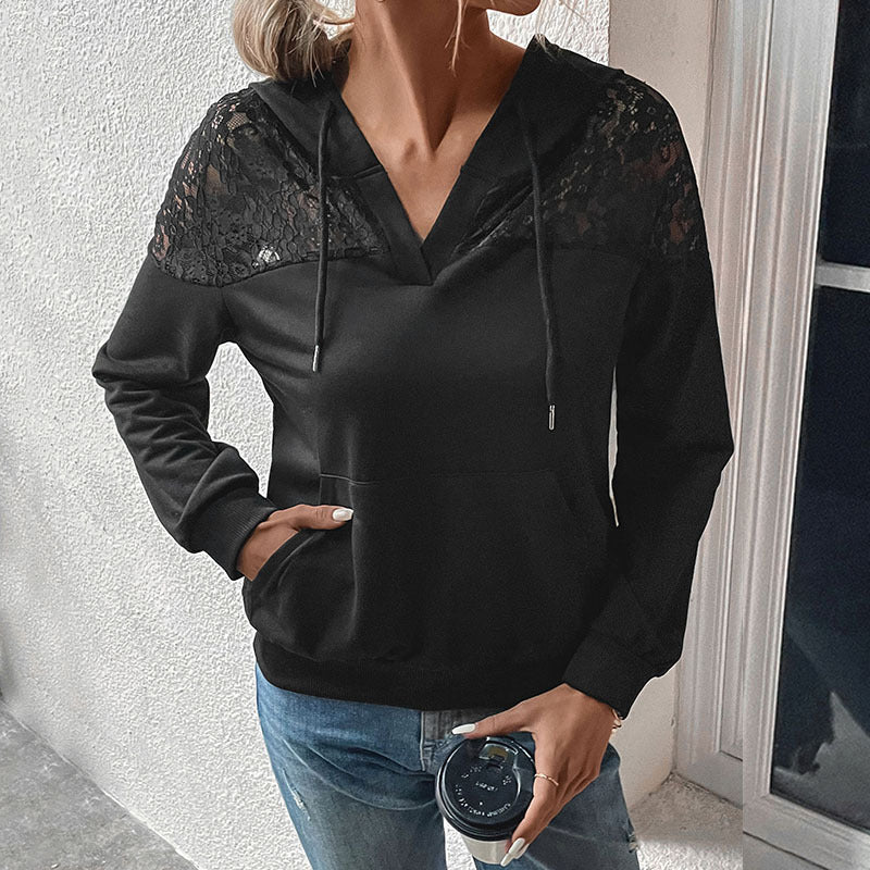 Women's Black Long Sleeve Hoodie for Autumn & Winter | Streetwear