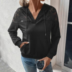 Women's Black Long Sleeve Hoodie for Autumn & Winter | Streetwear