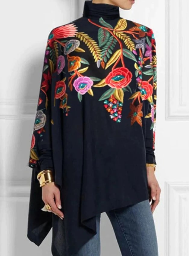 Abstract Christmas Print Loose High Collar Coat