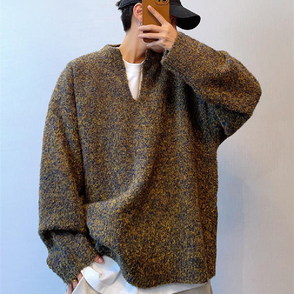 Moss Green V-Neck Off-Shoulder Sweater for Men