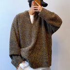 Moss Green V-Neck Off-Shoulder Sweater for Men