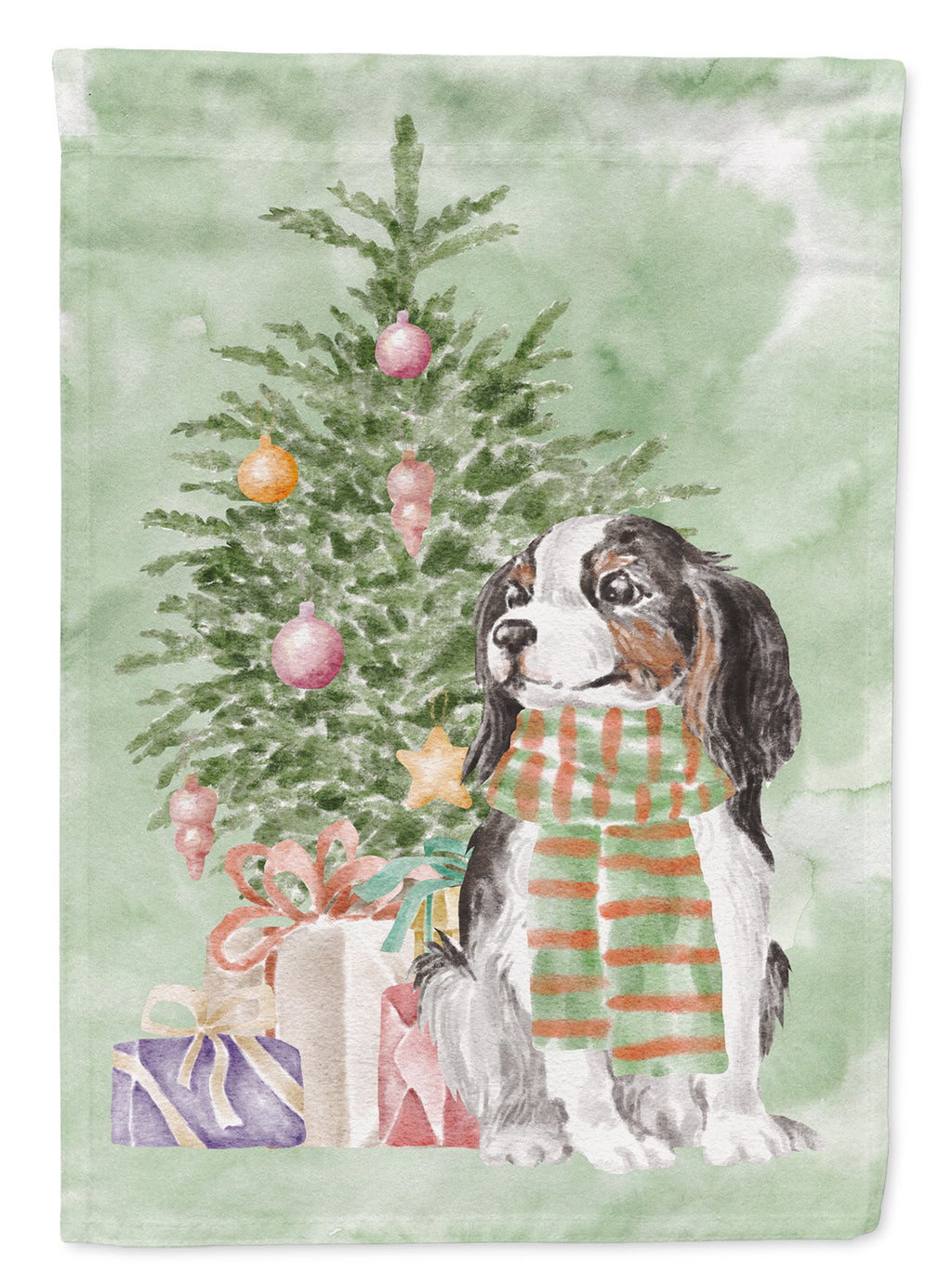 Cavalier Spaniel Tricolor Christmas Presents and Tree Garden Flag