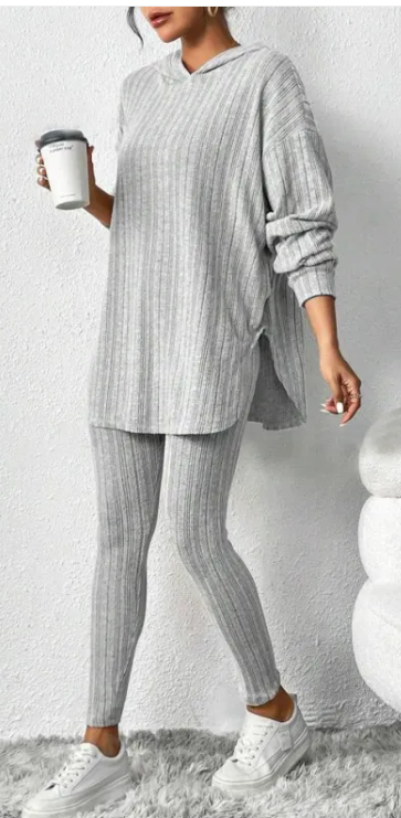 Autumn Solid Color Sunken Stripe Loose-fitting Hoodie Long Sleeve Suit | Streetwear