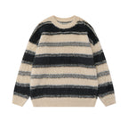 Men's American Style Striped Round Neck Sweater with Fleece
