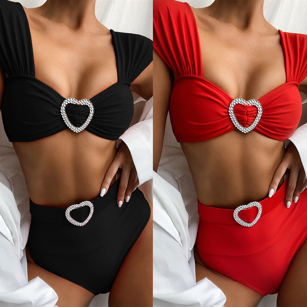 New Women's Solid Color Heart Bikini Swimwear 2020