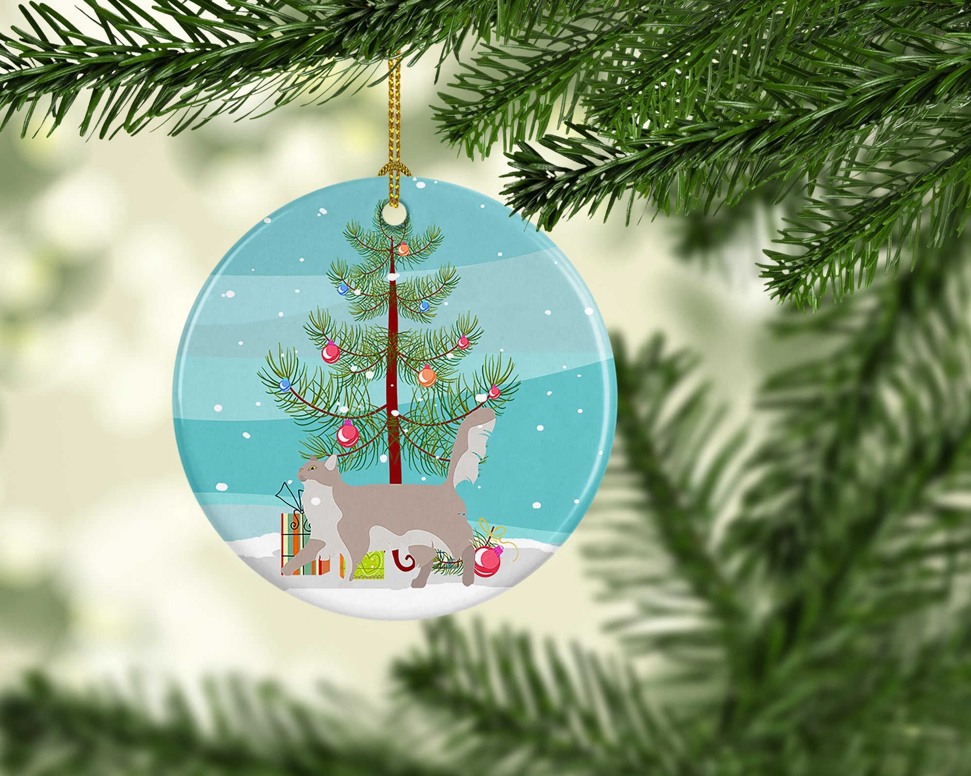 Chantilly Tiffany Cat Christmas Ceramic Ornament