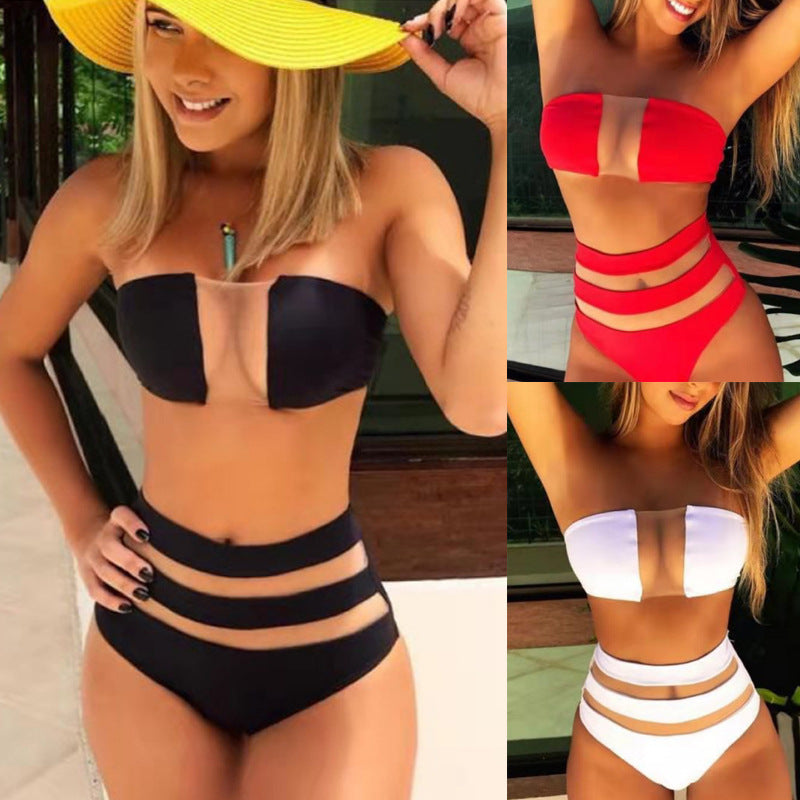 2021 Women's Sexy High-Waisted Mesh Bikini Swimsuit